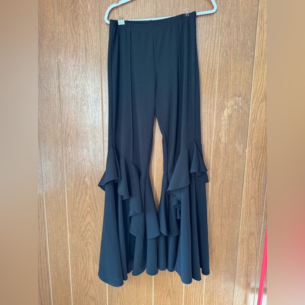 Elegant Black Flare Ruffle Pants